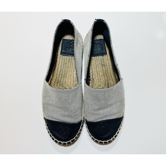 TORY BURCH Blue Tan Espadrilles Flat Slip On Shoes Canvas Color Block‎ Women's 8 - Picture 6 of 16